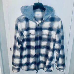 Old Navy Flannel Plaid Hooded Shirt in Blue and Cream. Mens medium.